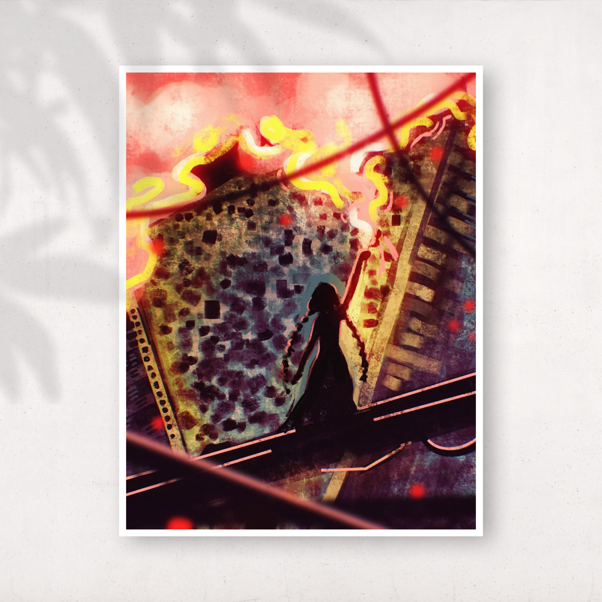 Colorful abstract design with a silhouette of a person against a vibrant background